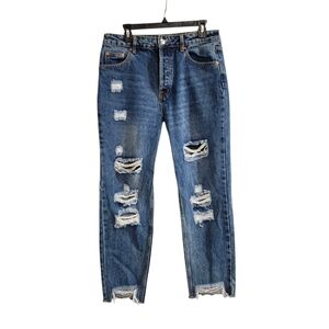 Hammer Jeans Jr Womens Sz 11 High Wasted Button Fly Distressed Denim Blue Jeans